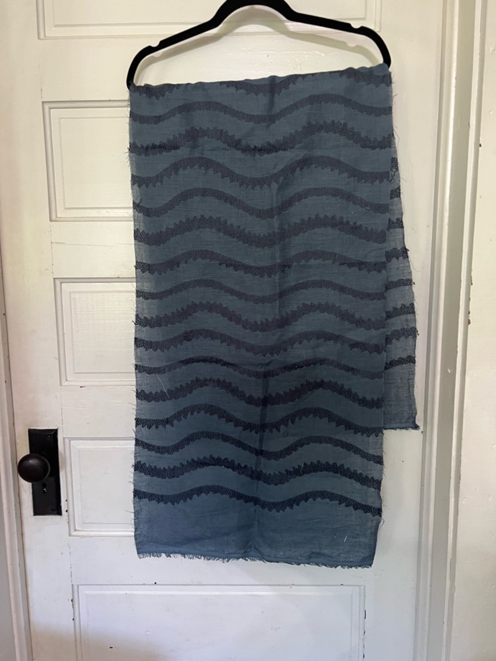 Rebecca Atwood Notched Vines Sheer Fabric in Washed Navy Designer Fabric Remnant